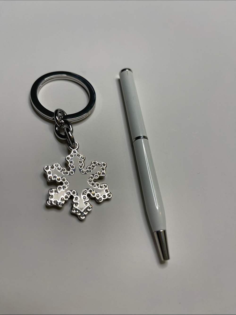 Coach White and Silver Snowflake Keychain and Coach Pen